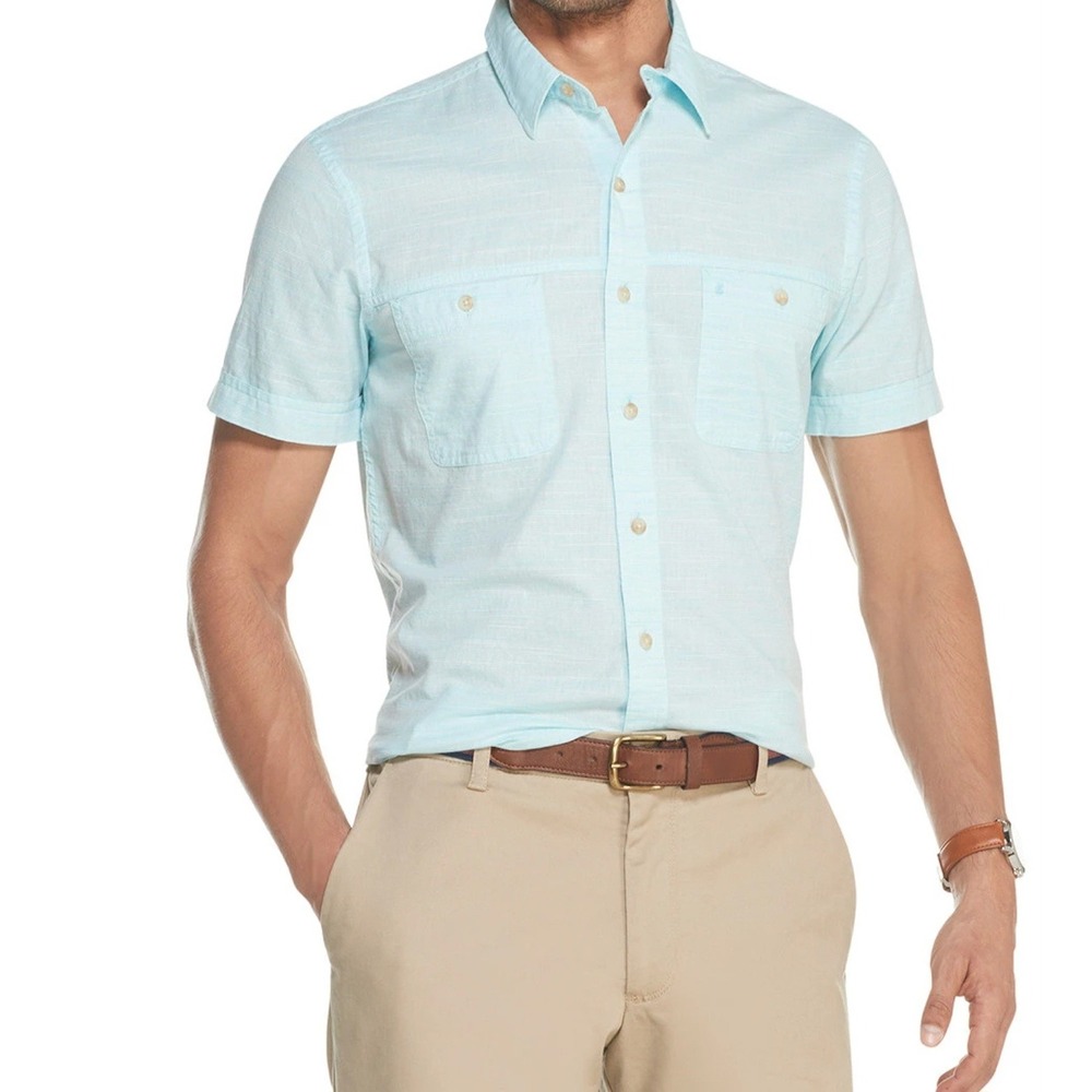 IZOD Men's Sz M Chambray‎ Button-Down Shirt Preppy Beach Cruise Golf Office Work